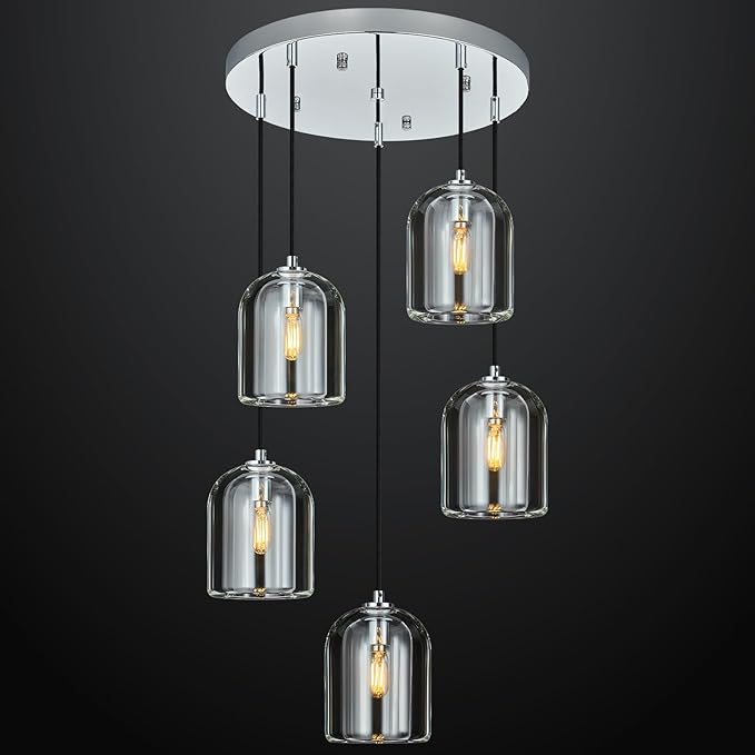 💡✨ 5-Light Modern Pendant Chandelier 🏡🤍 Elegant Ceiling Glow 🌙