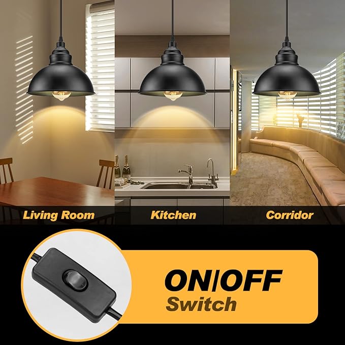 🖤✨ Industrial Glass Pendant Light 💡🏡 Modern Hanging Ceiling Lamp 🌟