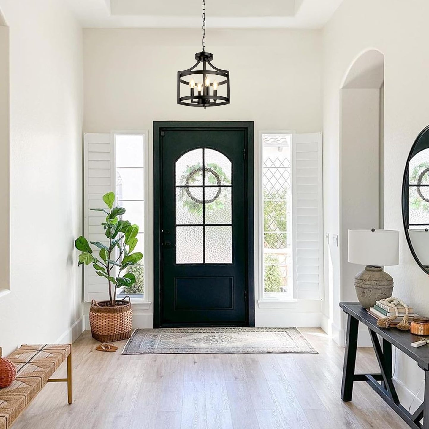 🖤✨ Rustic Lantern Chandelier 🏡💡 Farmhouse Ceiling Glow 🌙